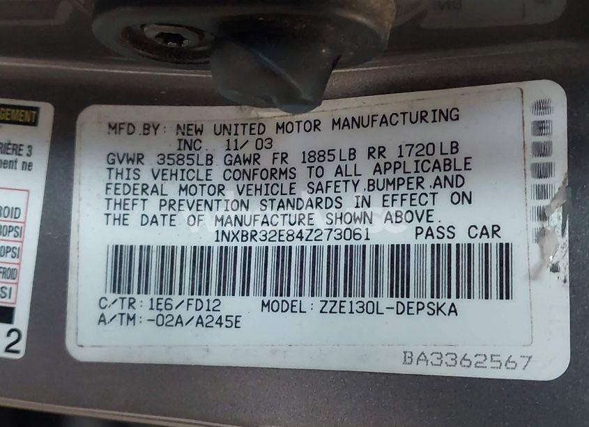 Photo 9 of 2004 Toyota Corolla CE/LE/S (VIN 1NXBR32E84Z273061)