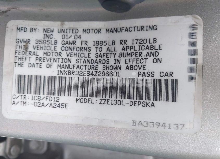 Photo 9 of 2004 Toyota Corolla S (VIN 1NXBR32E84Z296601)