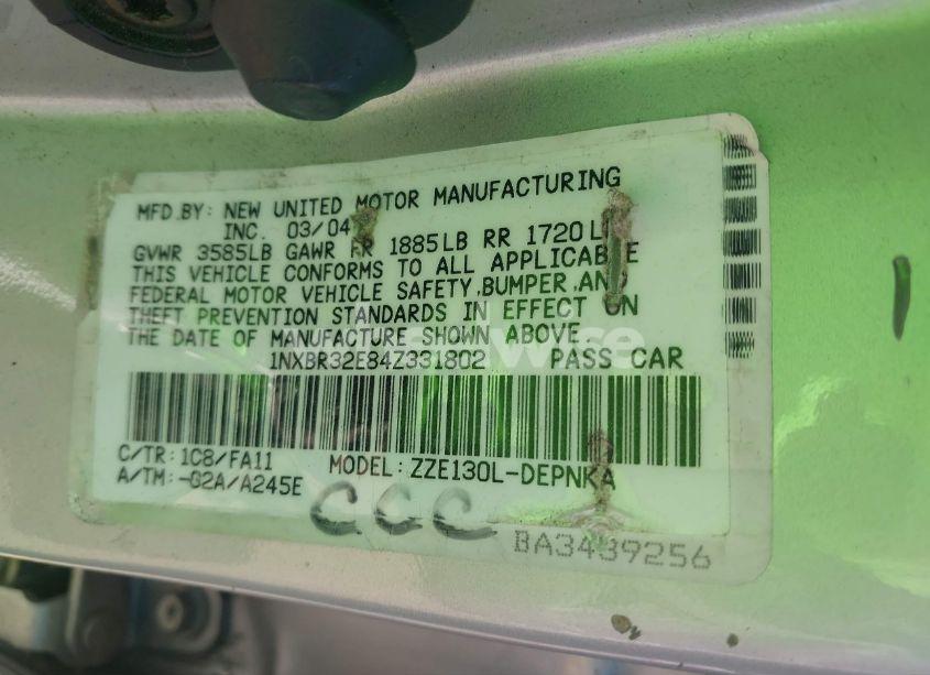 Photo 9 of 2004 Toyota Corolla LE (VIN 1NXBR32E84Z331802)