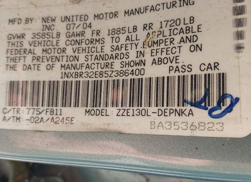 Photo 9 of 2005 Toyota Corolla LE (VIN 1NXBR32E85Z386400)