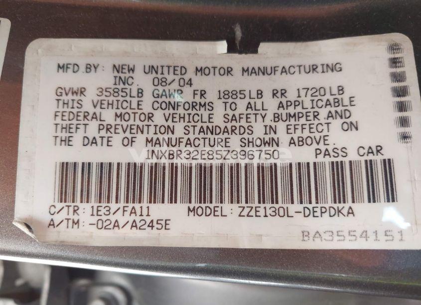 Photo 9 of 2005 Toyota Corolla CE (VIN 1NXBR32E85Z396750)