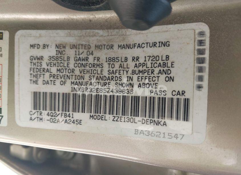 Photo 9 of 2005 Toyota Corolla LE (VIN 1NXBR32E85Z439838)