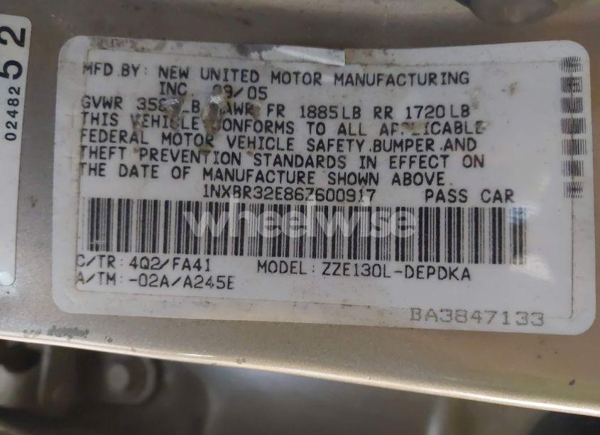 Photo 9 of 2006 Toyota Corolla CE (VIN 1NXBR32E86Z600917)