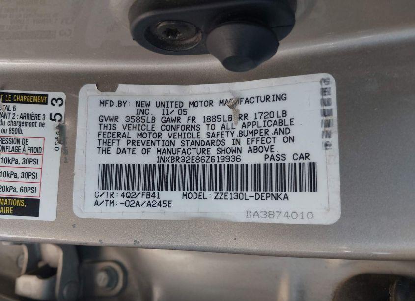 Photo 9 of 2006 Toyota Corolla LE (VIN 1NXBR32E86Z619936)