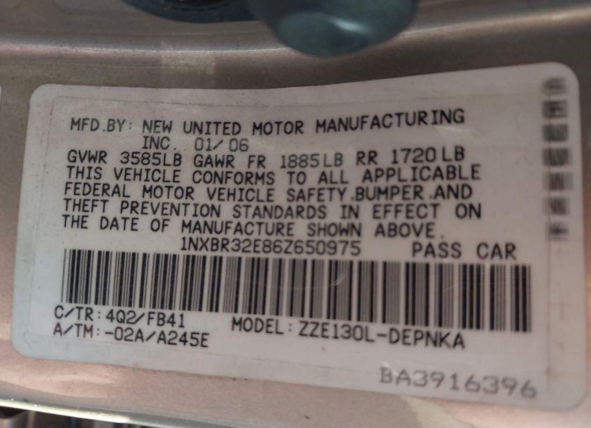 Photo 9 of 2006 Toyota Corolla LE (VIN 1NXBR32E86Z650975)