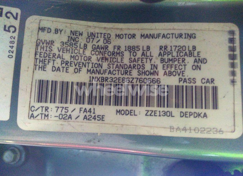 Photo 9 of 2006 Toyota Corolla CE (VIN 1NXBR32E86Z760666)