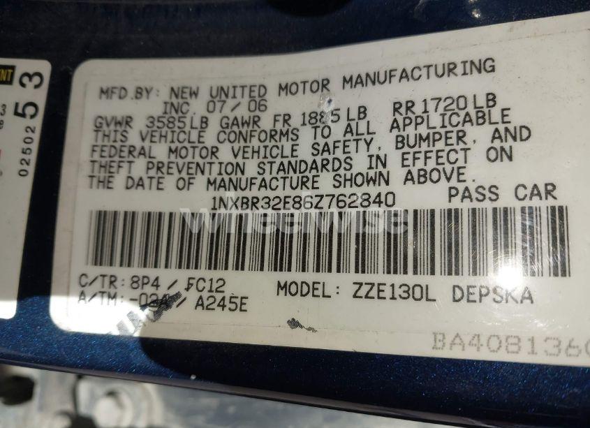 Photo 9 of 2006 Toyota Corolla S (VIN 1NXBR32E86Z762840)