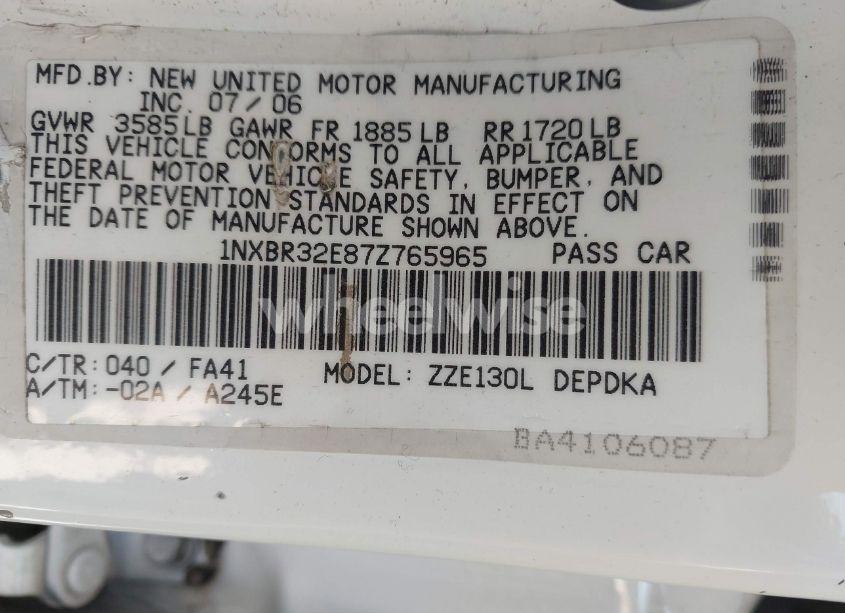 Photo 9 of 2007 Toyota Corolla CE (VIN 1NXBR32E87Z765965)