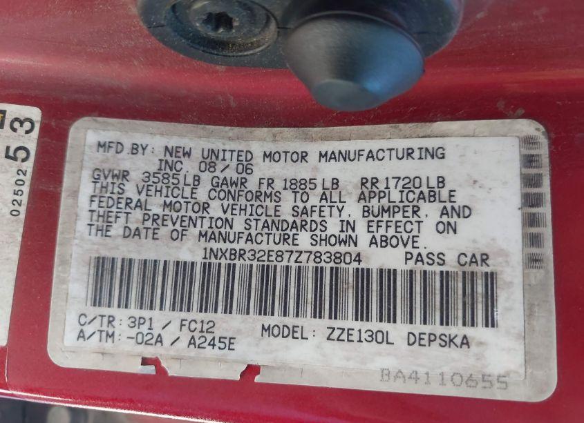 Photo 9 of 2007 Toyota Corolla S (VIN 1NXBR32E87Z783804)