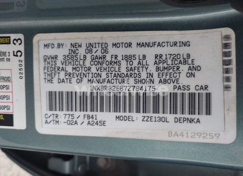 Photo 9 of 2007 Toyota Corolla LE (VIN 1NXBR32E87Z784175)