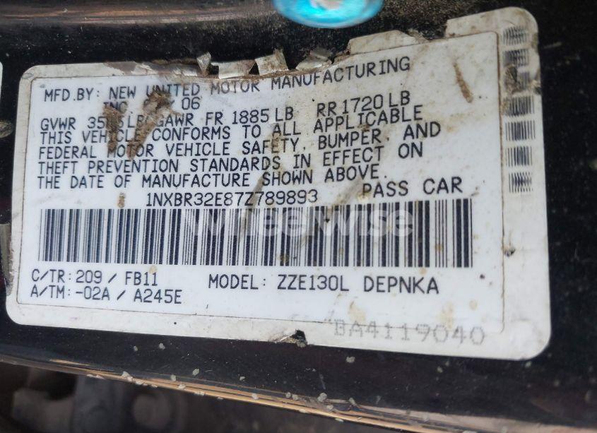 Photo 9 of 2007 Toyota Corolla LE (VIN 1NXBR32E87Z789893)