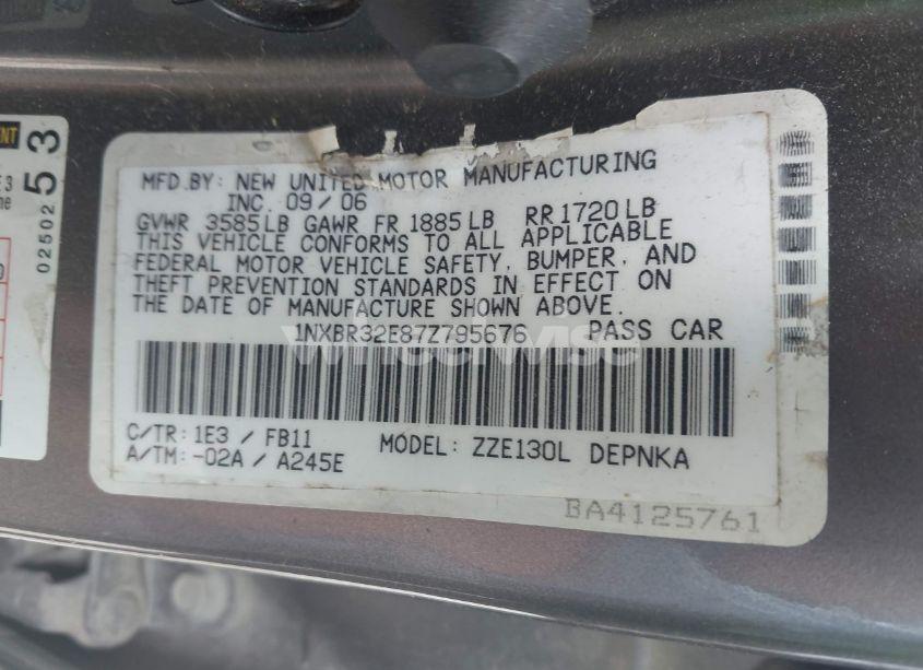 Photo 9 of 2007 Toyota Corolla LE (VIN 1NXBR32E87Z795676)