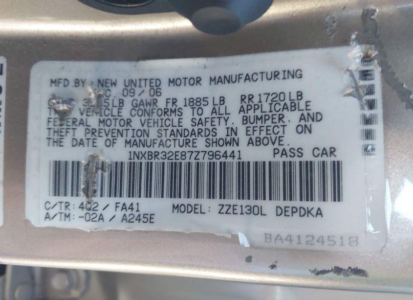 Photo 9 of 2007 Toyota Corolla CE (VIN 1NXBR32E87Z796441)