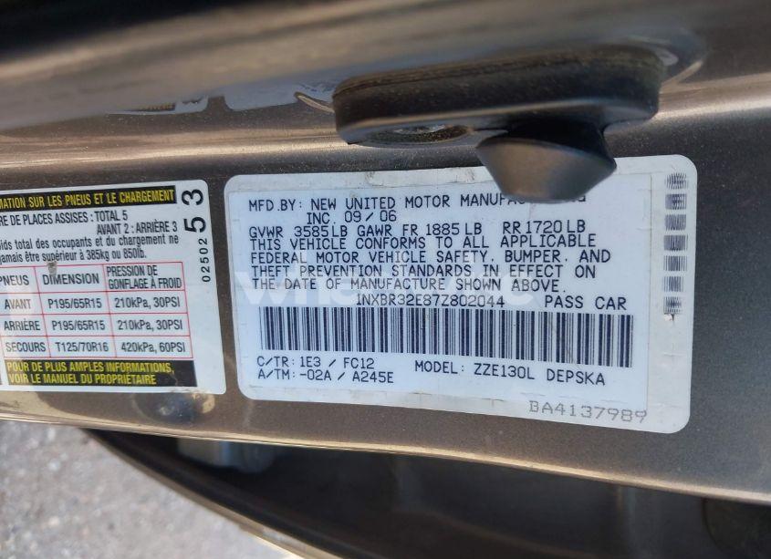 Photo 9 of 2007 Toyota Corolla CE/LE/S (VIN 1NXBR32E87Z802044)