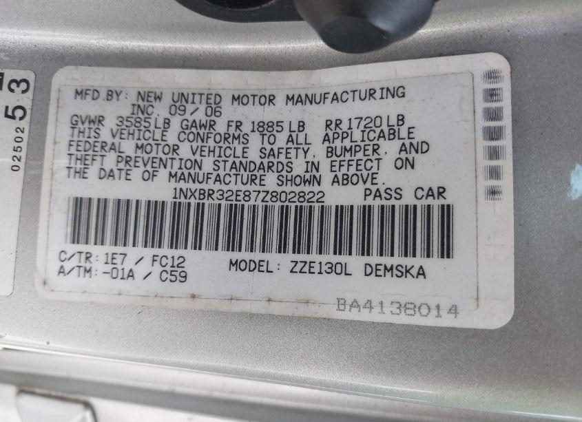 Photo 9 of 2007 Toyota Corolla S (VIN 1NXBR32E87Z802822)