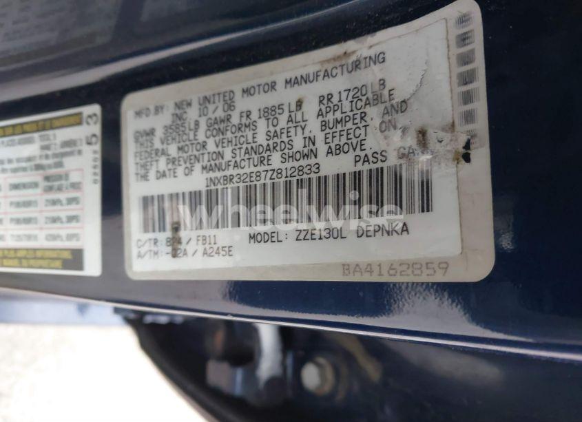 Photo 9 of 2007 Toyota Corolla LE (VIN 1NXBR32E87Z812833)