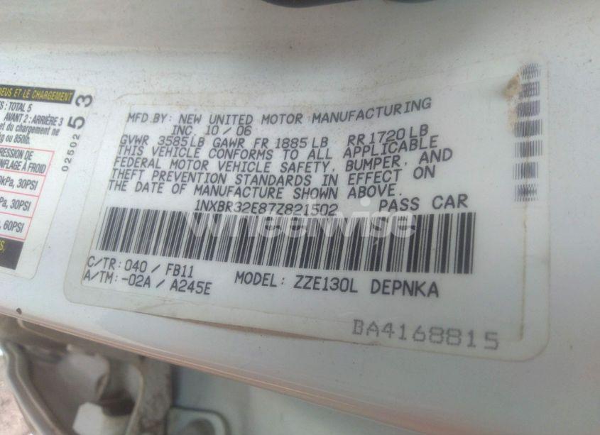 Photo 9 of 2007 Toyota Corolla LE (VIN 1NXBR32E87Z821502)