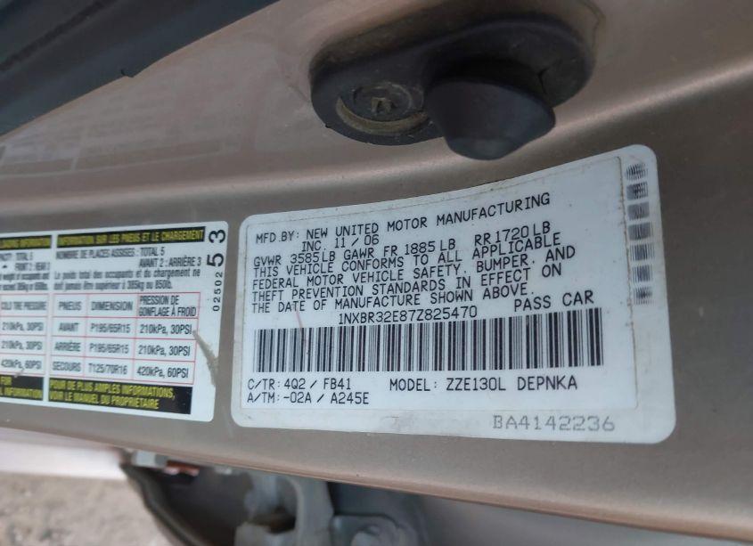 Photo 9 of 2007 Toyota Corolla LE (VIN 1NXBR32E87Z825470)