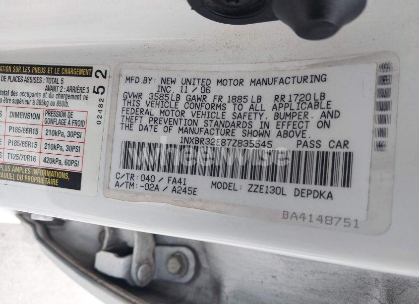 Photo 9 of 2007 Toyota Corolla CE (VIN 1NXBR32E87Z835545)