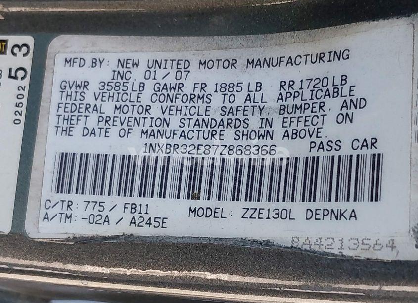 Photo 9 of 2007 Toyota Corolla LE (VIN 1NXBR32E87Z868366)