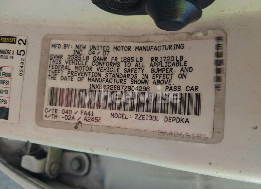 Photo 9 of 2007 Toyota Corolla CE (VIN 1NXBR32E87Z904296)