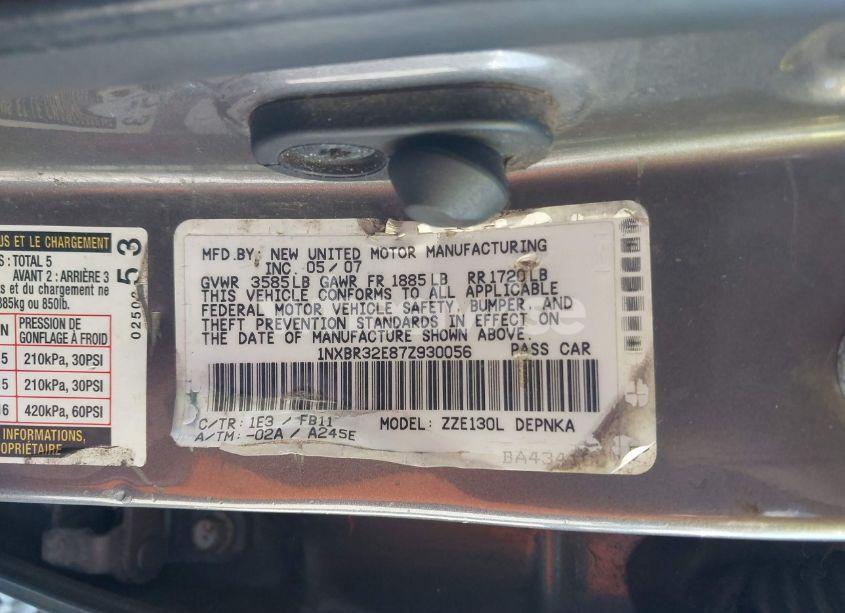 Photo 9 of 2007 Toyota Corolla LE (VIN 1NXBR32E87Z930056)