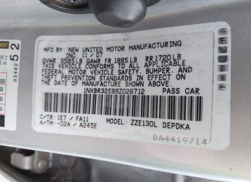 Photo 9 of 2008 Toyota Corolla CE (VIN 1NXBR32E88Z026712)