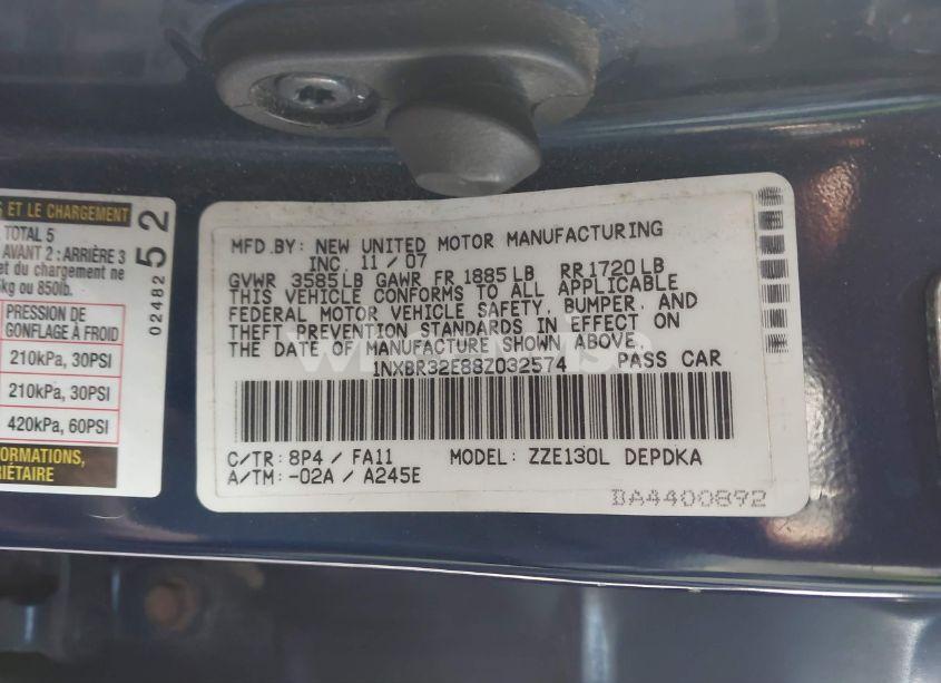 Photo 9 of 2008 Toyota Corolla CE (VIN 1NXBR32E88Z032574)