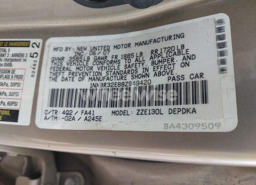 Photo 9 of 2008 Toyota Corolla CE (VIN 1NXBR32E88Z949420)