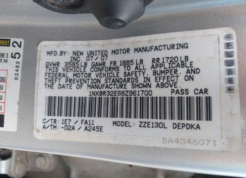 Photo 9 of 2008 Toyota Corolla CE (VIN 1NXBR32E88Z961700)