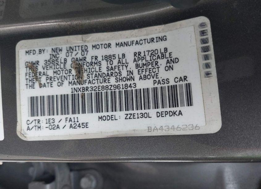 Photo 9 of 2008 Toyota Corolla CE (VIN 1NXBR32E88Z961843)