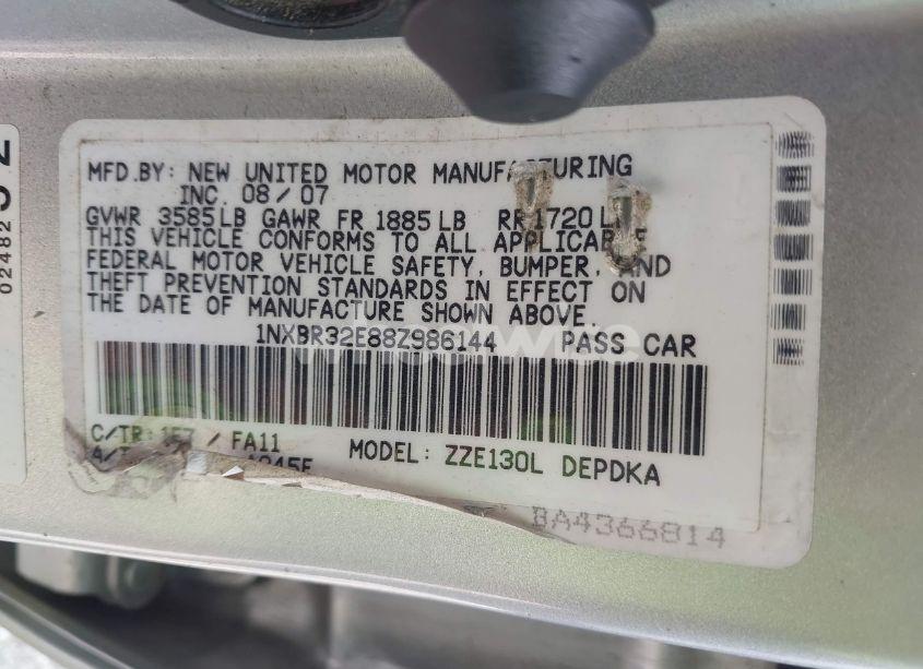 Photo 9 of 2008 Toyota Corolla CE (VIN 1NXBR32E88Z986144)