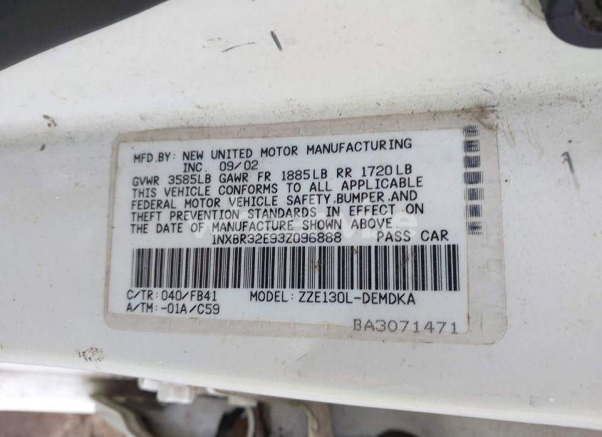 Photo 9 of 2003 Toyota Corolla CE (VIN 1NXBR32E93Z096888)