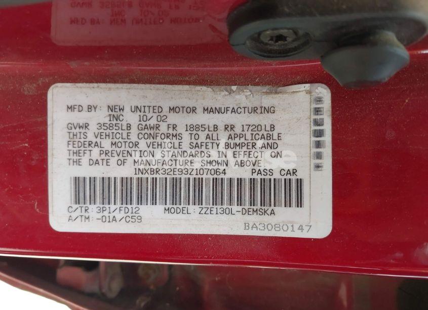 Photo 9 of 2003 Toyota Corolla S (VIN 1NXBR32E93Z107064)