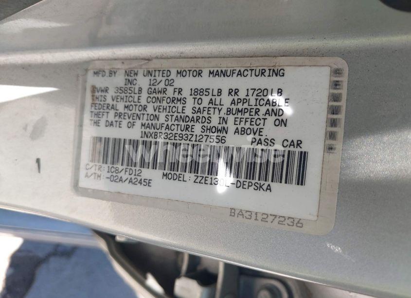 Photo 9 of 2003 Toyota Corolla S (VIN 1NXBR32E93Z127556)