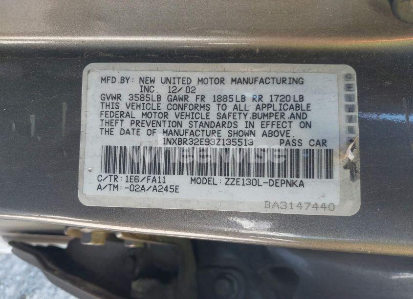 Photo 9 of 2003 Toyota Corolla LE (VIN 1NXBR32E93Z135513)