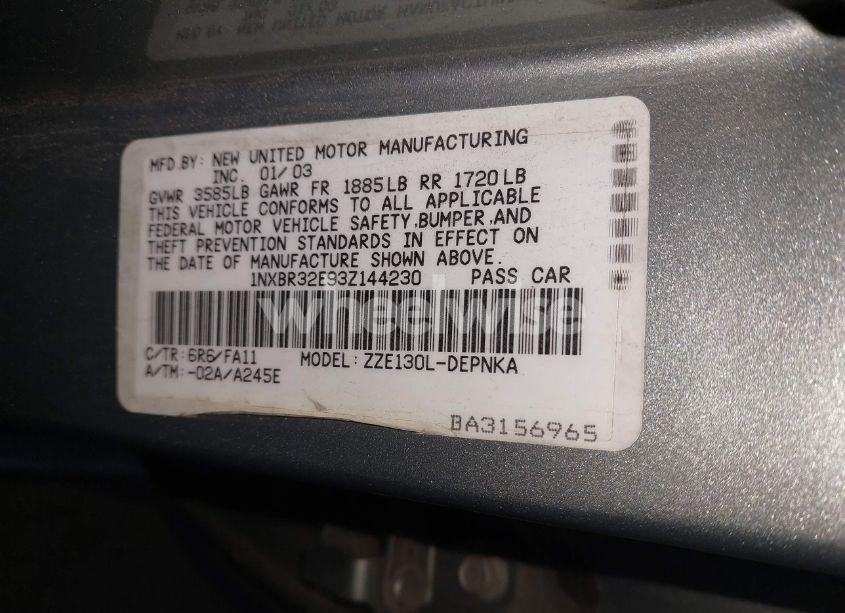 Photo 9 of 2003 Toyota Corolla LE (VIN 1NXBR32E93Z144230)