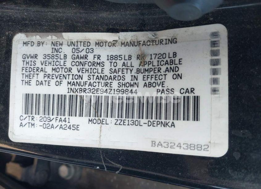 Photo 9 of 2004 Toyota Corolla LE (VIN 1NXBR32E94Z199844)