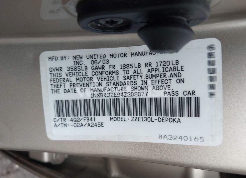 Photo 9 of 2004 Toyota Corolla CE (VIN 1NXBR32E94Z202077)