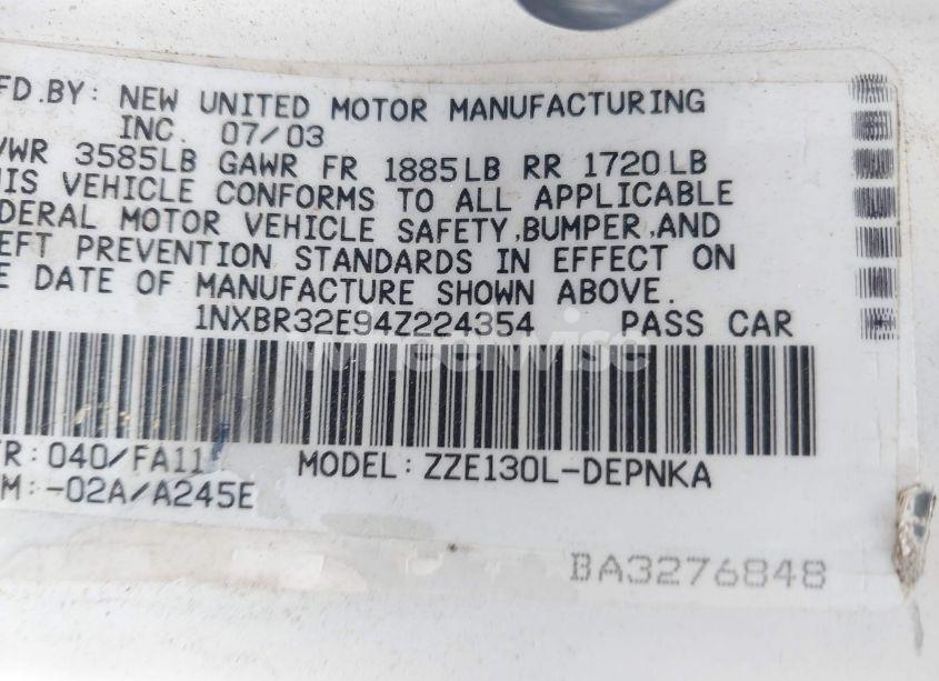 Photo 9 of 2004 Toyota Corolla LE (VIN 1NXBR32E94Z224354)