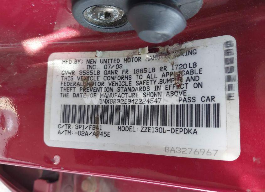 Photo 9 of 2004 Toyota Corolla CE (VIN 1NXBR32E94Z224547)