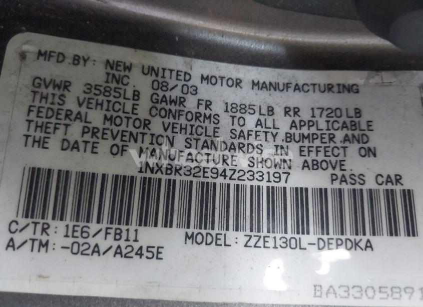 Photo 9 of 2004 Toyota Corolla CE (VIN 1NXBR32E94Z233197)