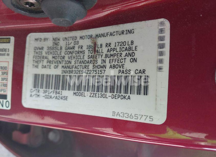 Photo 9 of 2004 Toyota Corolla CE (VIN 1NXBR32E94Z275157)