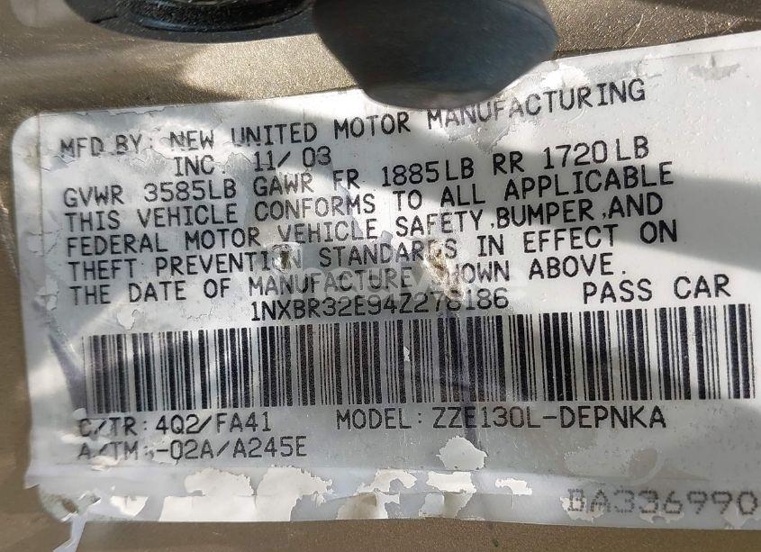 Photo 9 of 2004 Toyota Corolla LE (VIN 1NXBR32E94Z278186)