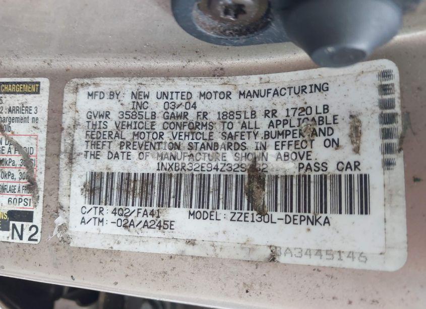 Photo 9 of 2004 Toyota Corolla LE (VIN 1NXBR32E94Z329332)