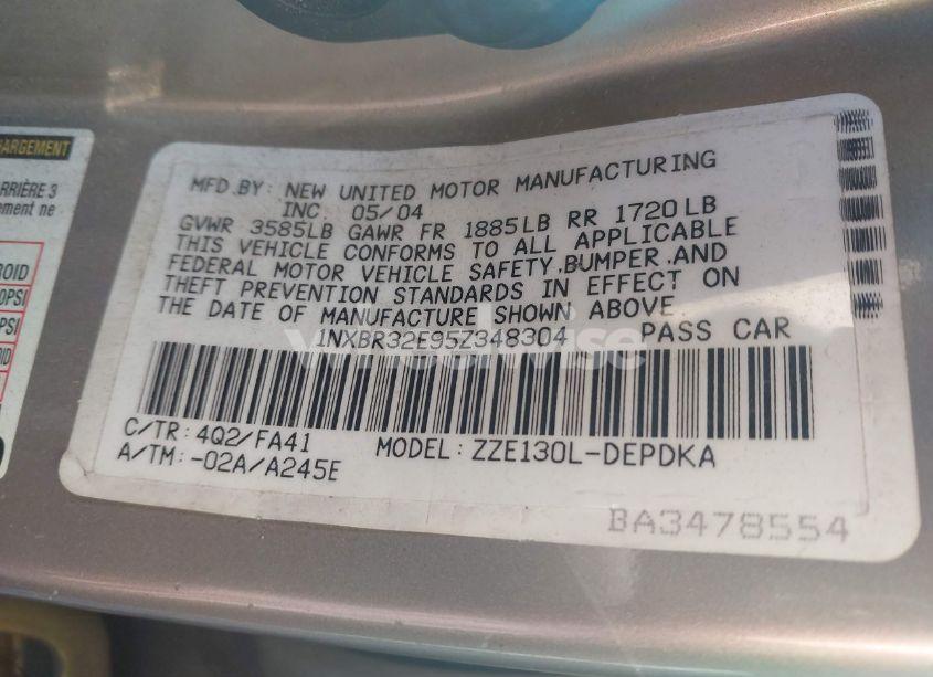 Photo 9 of 2005 Toyota Corolla CE (VIN 1NXBR32E95Z348304)