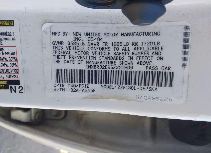 Photo 9 of 2005 Toyota Corolla CE/LE/S (VIN 1NXBR32E95Z350909)