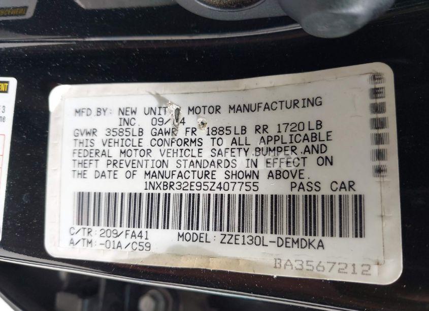 Photo 9 of 2005 Toyota Corolla CE (VIN 1NXBR32E95Z407755)