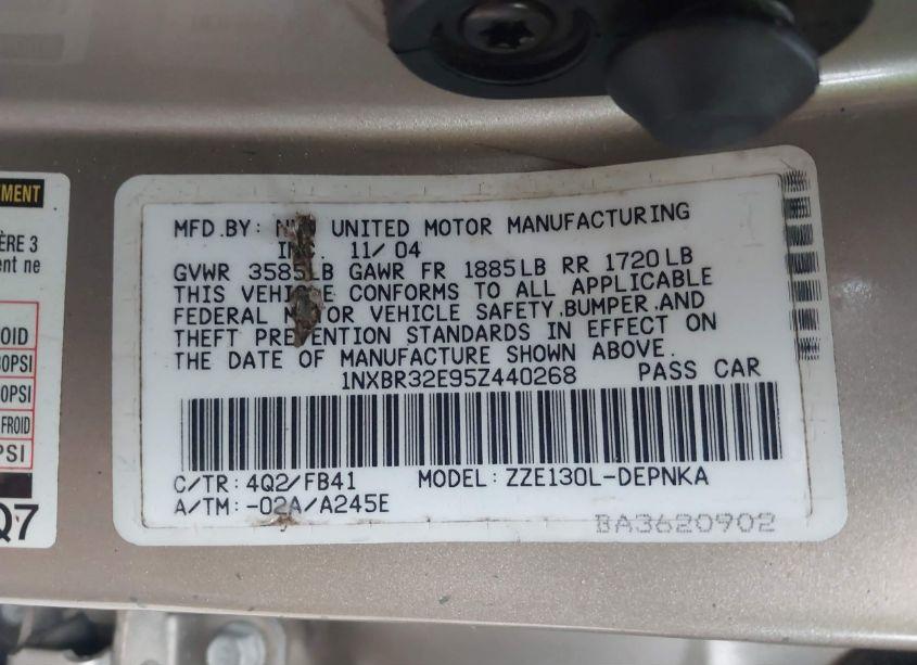 Photo 9 of 2005 Toyota Corolla LE (VIN 1NXBR32E95Z440268)