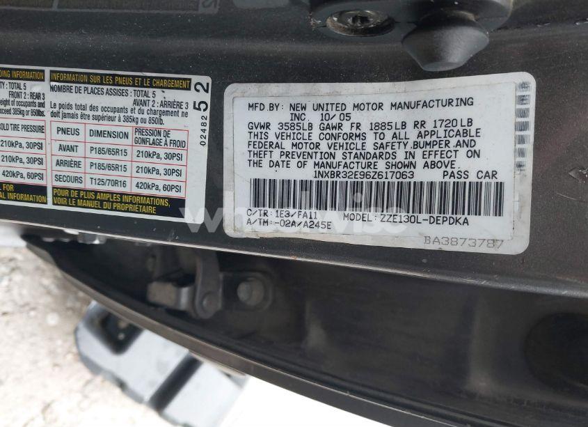 Photo 9 of 2006 Toyota Corolla CE (VIN 1NXBR32E96Z617063)